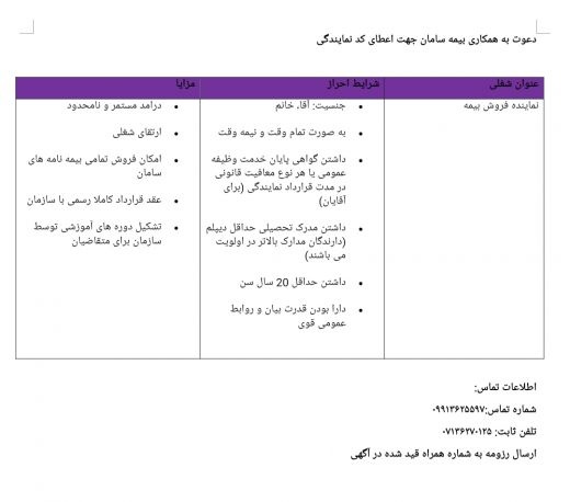 دعوت به همکاری بیمه سامان